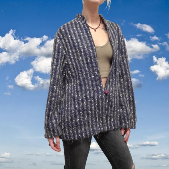 Vintage Sweaters - ☁️3/$20☁️ Vtg HARLOW Fuzzy Mohair Blend Striped Sweater Boucle Knit Fits S-L